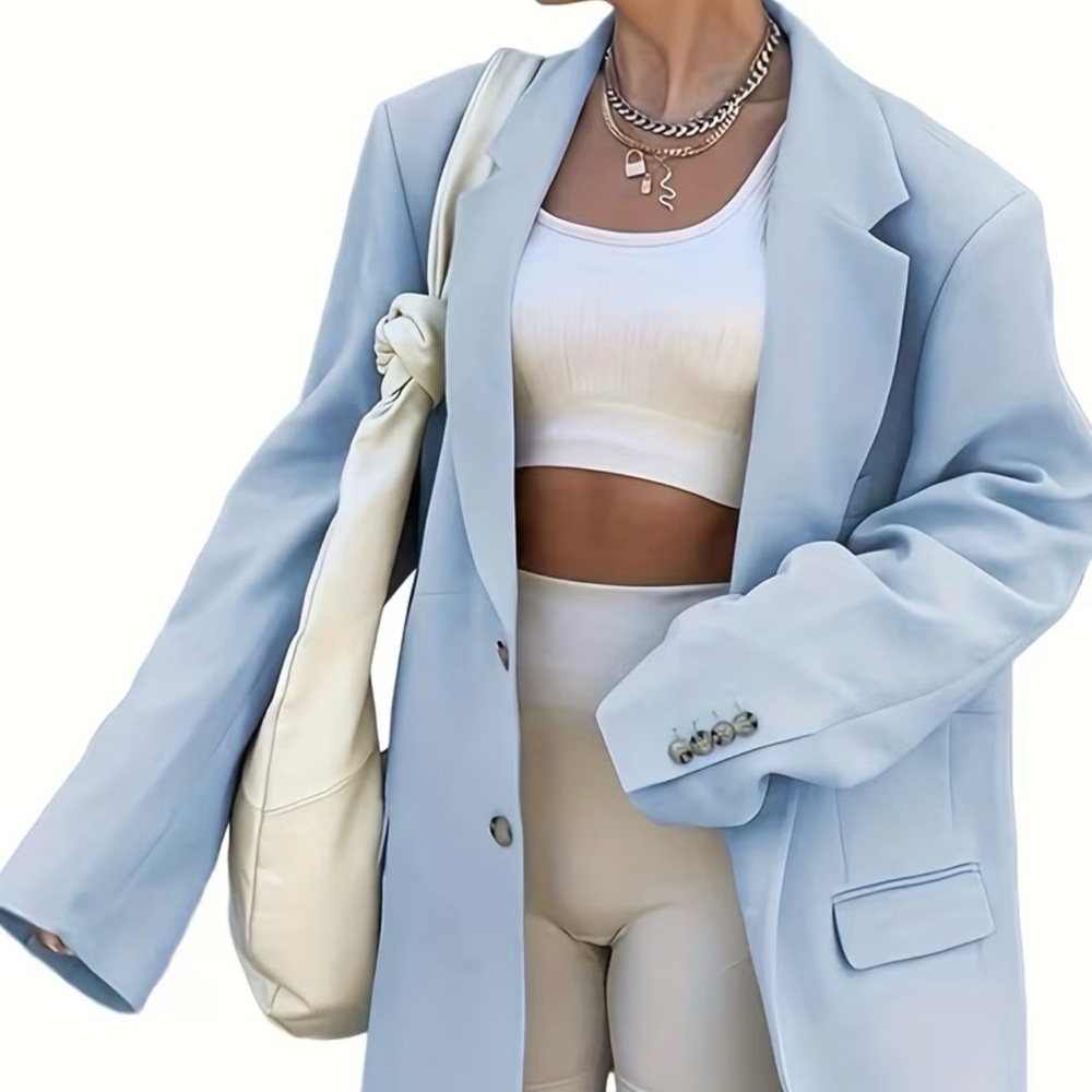 Nice Quality Oversized Light Blue Double-Breasted Women's Blazer - Picture 2 of 2